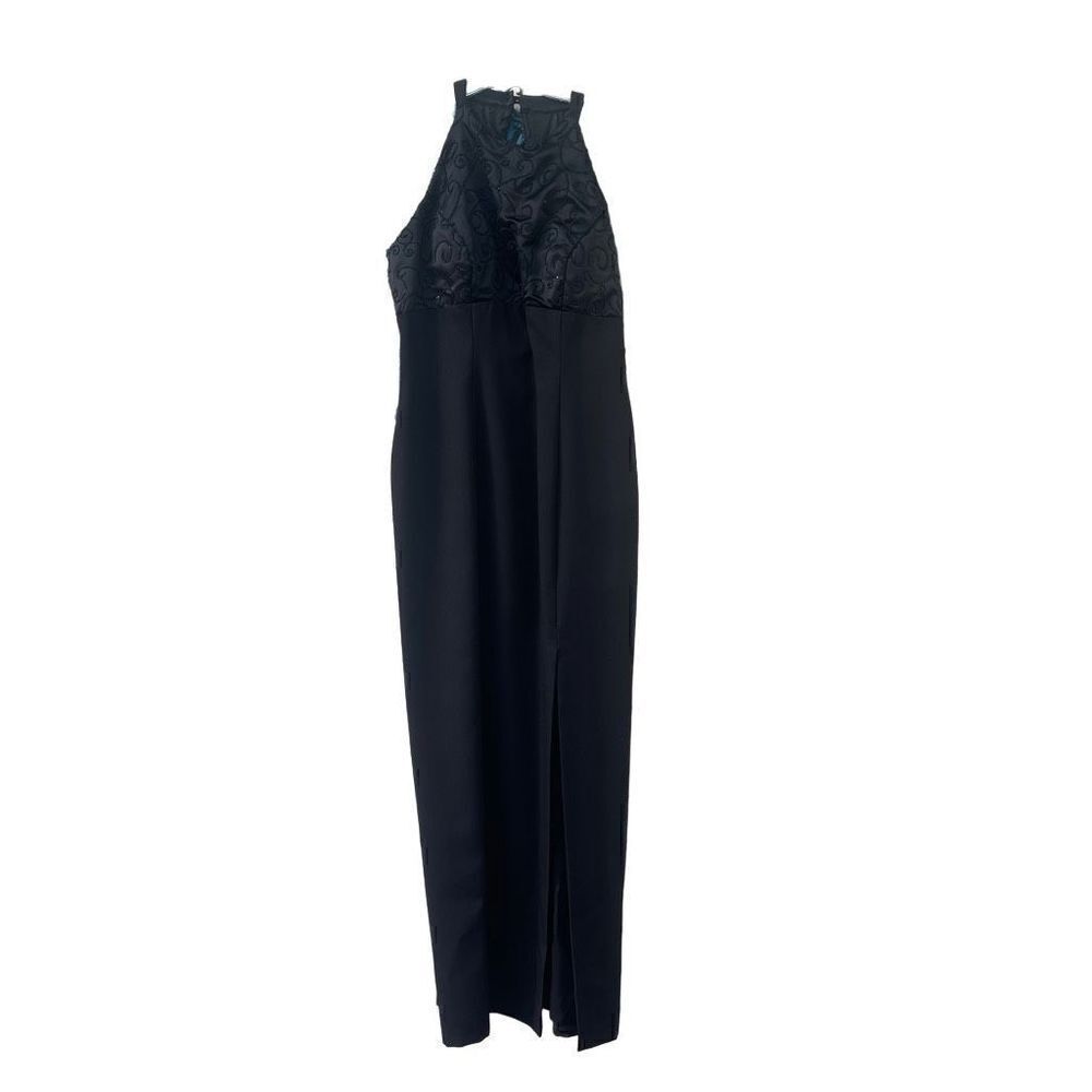 Bill Levkoff Women's Beaded Dress Gown Bridesmaid Long Halter Neck Black Size 12